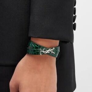 Yves Saint Laurent - Green Croc-Embossed Bracelet